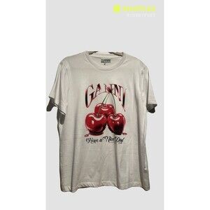 Ganni White Basic Jersey Cherry Relaxed T-Shirt Medium